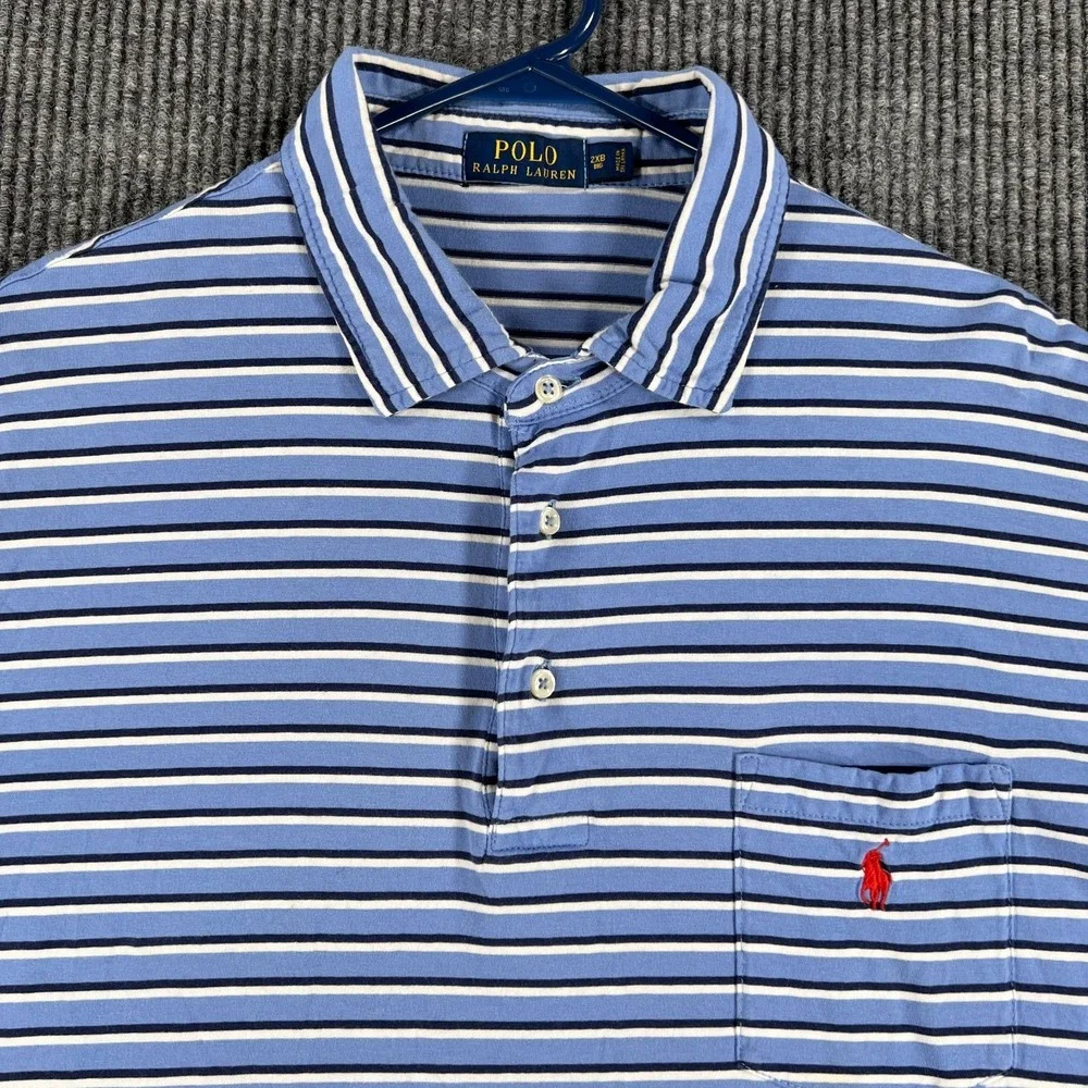 Polo Ralph Lauren Polo Shirt Mens‎ 2XB Big Blue Striped Short Sleeve Classic